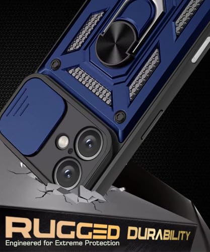 Image of WOW IMAGINE Tough Armor Bumper Mobile Back Case for iPhone 16 | Sliding Camera Shield Cover | Shock Proof 360 Protection | Hybrid PC + TPU | Ring Holder with Kickstand - Blue