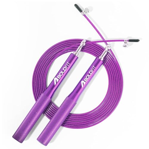 Boldfit Aluminium Skipping Rope for Men, Women & Children Jump Rope for Exercise Workout Metal Skip Tangle Free Jumping Rope for Kids with Adjustable Height Speed Rope - Purple Handle & Steel Cable