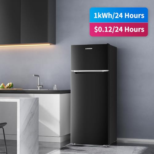 Image of BANGSON 7.7 Cu.Ft Refrigerator with Top Freezer Apartment Size Black | Fridge for Small Spaces, Office, Energy Saving, Low Noise, Adjustable Thermostat
