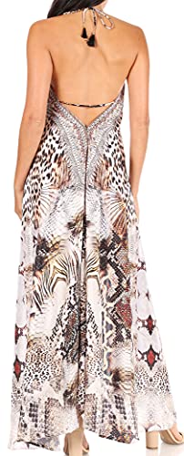 Image of Sakkas Lizi Womens Maxi High-Low Halter Handkerchief Long Dress Beach Party