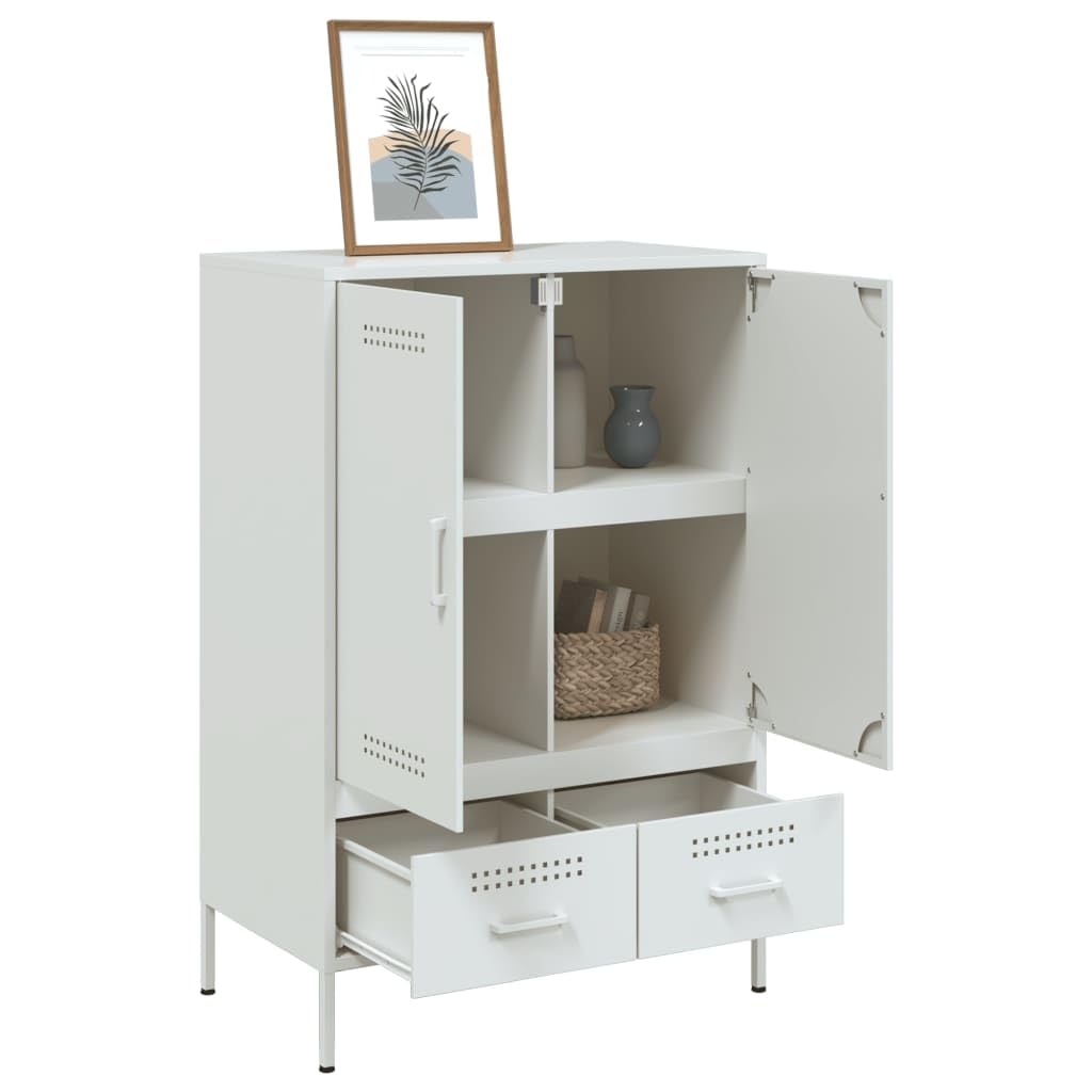 Highboard blanco, 68 x 39 x 101,5 cm, acero laminado en frío, espacio de almacenamiento estable para sala de estar, dormitorio, pasillo