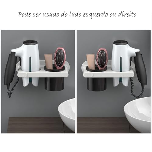 Suporte para Secador de Cabelos e Porta Escovas (Cinza)