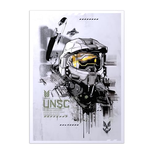 Displate - Poster en Métal - Monté sur Aimant - Halo Game - Halo Graphics - Master Chief Helmet - Taille M - 32x45cm Matt