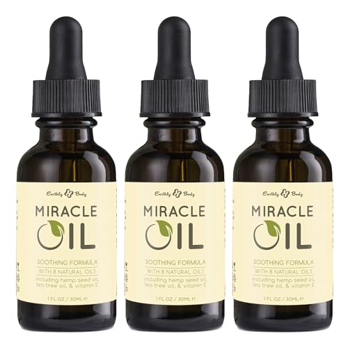 Earthly Body Miracle Oil 1 fl. oz. - 3 Pack - 100% Natural Tea Tree Oil Hemp Seed Oil & Vitamin E - Moisturizer Calms Skin Irritations Helps Smooth Wrinkles - Gluten Free 100% Vegan