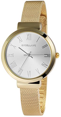 Montre analogique pour femme Excellanc en acier inoxydable bicolore doré argenté avec fermoir