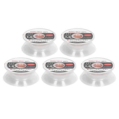 Cloimei Premium Solder Wick Desoldering Braid High Efficiency Copper Wire for Electronics Repair PCB Motherboard 5 Pack 1.5 Meter Rolls (1.5mm)