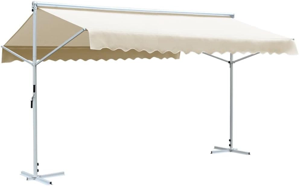 HUAKEHOM Freistehende Markise Standmarkise Gartenmarkise Sonnenschutz Terrassenüberdachung Garten Terrasse Balkon (Creme, 5 x 3 m)