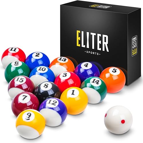 ELITER SPORTS Juego de Bolas de Billar de Resina Fenólica – 16 Bolas de Billar 2-1/4 Pulgadas (57,2 mm) con Bola Blanca para Mesas de Billar Estándar