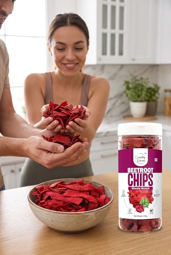 Image of Beetroot Chips Masala Flavor | Healthy Baked Vegetable Chips | Healthy Gluten Free Snack | High Fiber & Low Cholesterol Veg Chips | No Added Preservatives | Crispy Beetroot Snacks for Kids & Adults | 150g