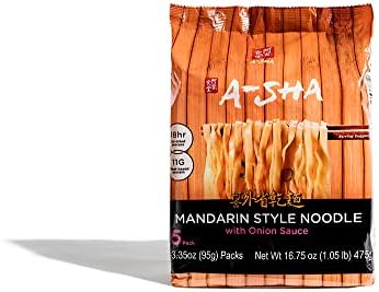 A-SHA Healthy Ramen Noodles, Medium Mandarin Style with Onion Flavor Sauce, Vegetarian Noodles, Wavy, Medium-Width Noodles, 1 Bag, 5 Servings