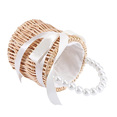 Handwoven Pearl Handbag Woven Purse Straw Handbag with Tassel Accent Top Handle Plastic Rattan Bag for Party Travel and Beach 6.5 Inch2