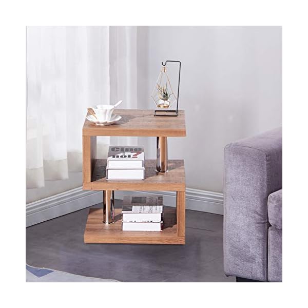 GOLDFAN High Gloss S-Shape Side End Table with 3 Tier Storage Shelves Modern Wood Small Coffee Sofa Table Bedside - Image 7