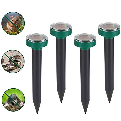 Preisvergleich Produktbild Nurkoo 4 Stück Solar Maulwurfabwehr IP65 Ultrasonic Maulwurfschreck,Mole Repellent, Wühlmausschreck, Wühlmausvertreiber, Maulwurf Vertreiber für Den Garten Rasen Hof-Grasgrün