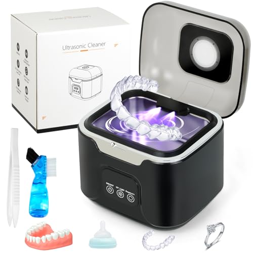 Image of PIGETALE Ultrasonic Retainer Cleaner, 48kHz Sonic Denture Cleaner | 24W Dental Cleaning Pod for Dentures, Night Mouth Guards, Jewelry, Aligner, Braces, 240ML, 3 Cleaning Modes, Digital Timer