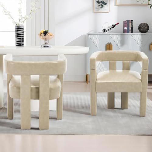 Modern Dining Chair Set of 2 / Living Room Chairs, Fabric Armchair, Upholstered Barrel Chair for Living Room Kitchen Reception (White Teddy, Set of 2)