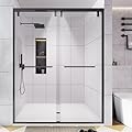 Dyvalis 49-54" W x 76" H Semi-Frameless Double Sliding Shower Door, 1/4" (6mm) SGCC Tempered Clear Glass with Easy-Clean Coating, Bypass Glass Shower Doors, Matte Black