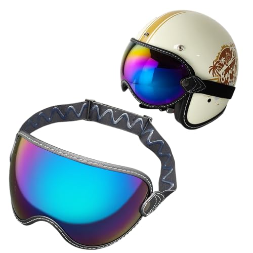 YMTSGEQ 3/4 Open Face Helmet Visor.Elastic Band Face Shield goggles Compatible with Retro Open Face 3/4 Face Helmet Off-road Helmet (Rainbow-Day Use Only)