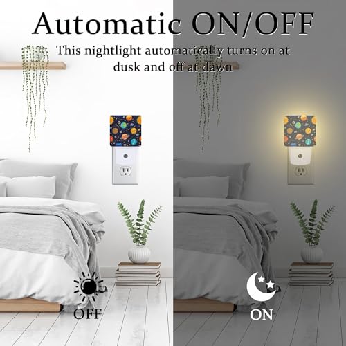 Image of Cartoon Solar System Planets Night Light Plug into Wall,Space Stars Planets Dusk to Dawn Night Light Plug in,0.5w Energy Saving Sleep Friendly NightLight for Kids Boys Girls Home Decor