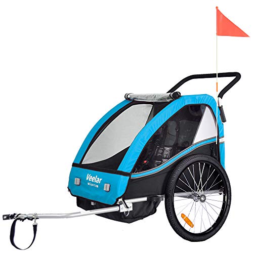 Fietskar voor 1-2 Kinderen met Joggerkit Fietskarren Aanhangwagen GROEN BT504-D02 - Afbeelding 5