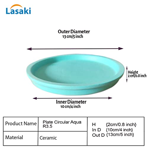 Image of Lasaki Round Ceramic Trays (Plates Saucers) for Pots, planters, Flower, Succulent(Set of 2,Aqua,4 inch) R4(Plants not Included)