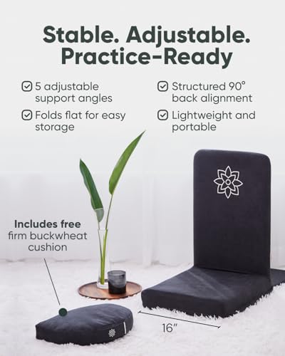 Image of Mindful Modern Folding Pro Meditation Chair - Adjustable Meditation Seat with Back Support and Half Moon Buckwheat Meditation Cushion - Comfortable Mindfulness Living Room Floor Chair