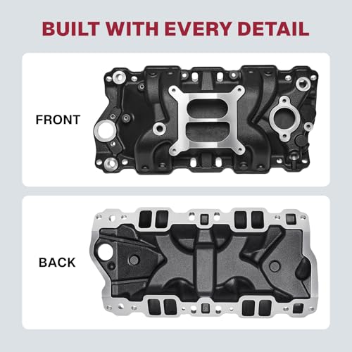 Image of 2701 7101 Intake Manifold Aluminum Dual Plane High Rise Compatible with Chevy Small Block Gen I 350 305 307 327 400 283 265 302 V8 for C /K Suburban Blazer Camaro Corvette Impala Chevy II Nova, Black