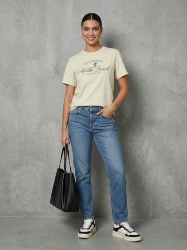Image of Nobero Women's Graphic Printed T-Shirt | Regular Fit 180 GSM Cotton Tee for Women | Comfortable Round Neck Casual Wear