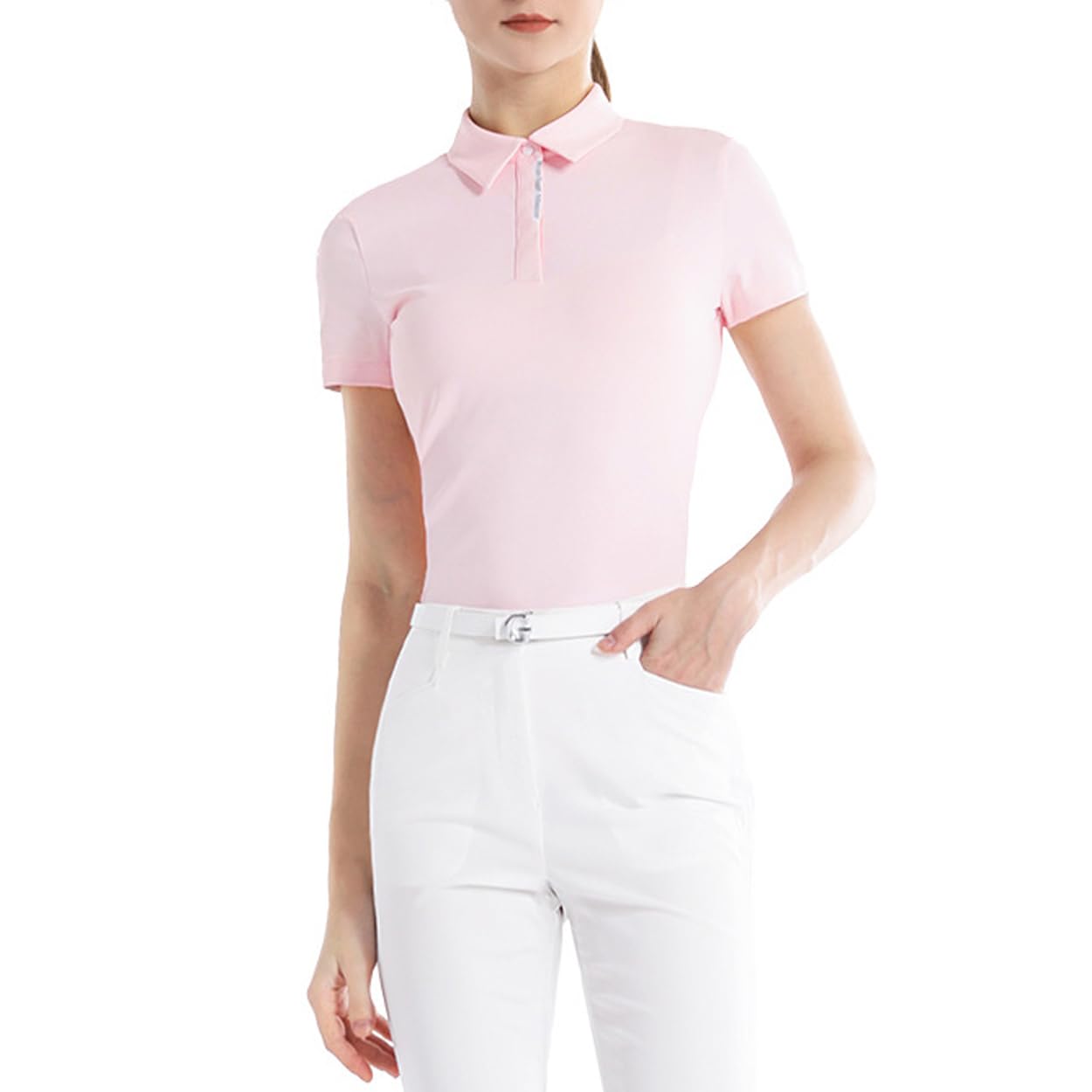LANGWEI Polo da Golf da Donna Estiva Ad Asciugatura Rapida con Risvolto Sottile A Maniche Corte Maglietta Sportiva Casual