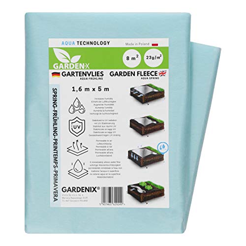 GARDENIX® 8 m² Vellón de protección contra Congelación para Primavera, Alta estabilización UV, Permeable al Agua, Cubierta de Primavera para Plantas(1,6m x 5m)