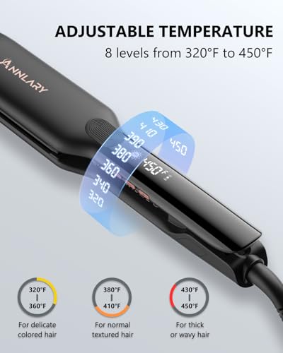Image of Annlary 1.75 Inch Hair Straightener, Professional Titanium Plate with Ceramic Coating Ionic Dual Voltage Flat Iron with Heat-Resistant Silicone, for Less Frizz, Shinier & Smoother Hair