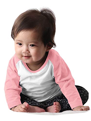 Hat and Beyond Infant Raglan 3/4 Sleeves Baseball Tee (24 Month, (Baby) 5bh03_White/Light Pink)