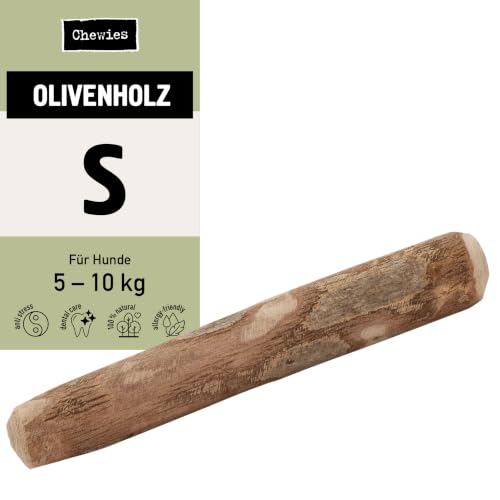 Chewies Kau-Knochen Hunde-Spielzeug aus Olivenholz, 100% natürliches Hundezubehör, Kauspielzeug Hund bis 10kg Größe S