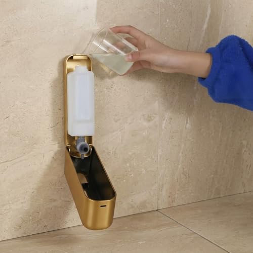 Image of Wall Mounted Soap Dispenser | Liquid Hand Wash Dispenser for Bathroom & Kitchen | Manual Soap Pump | Kitchen Sink & Wash Basin Soap Dispenser Gold