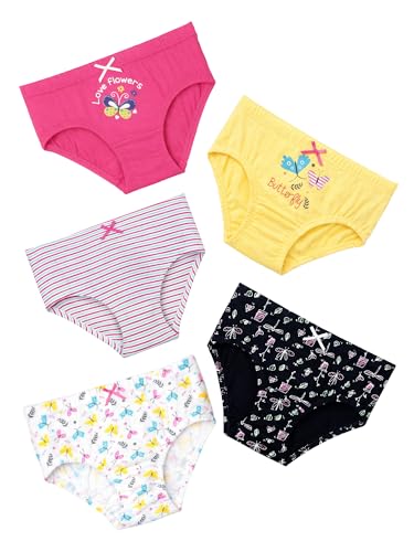 Image of Girls Printed Panty Pack of 5 Print Suitable for All Day wear with Ultrasoft and Durable Waistband for Rash Free Experience (Color & Print May Vary)