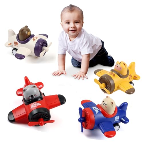 Grotryphy Christmas Stocking Stuffers for Toddlers,Toy Airplanes, Kids' Play Cars & Race Cars，Press and Go Car Toys for Toddlers, 4 Pack Animal Car Toys,Push Go Friction Vehicle Toys