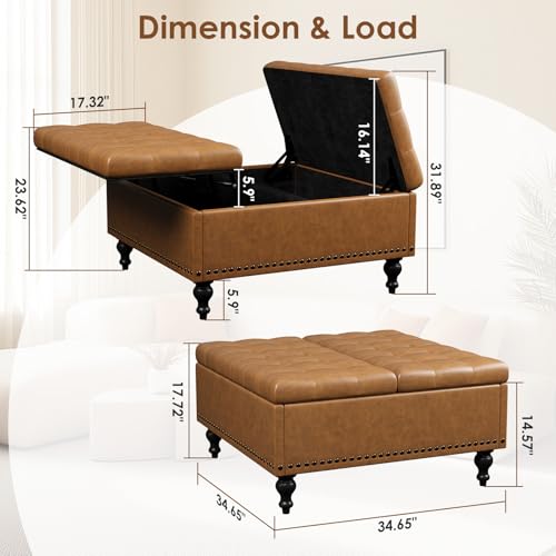 iabifo Lift-Top Faux Leather Ottoman