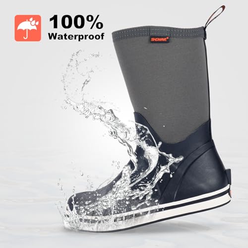 Showave Kid's Mid Calf Deck Boots Boys Girls Waterproof Insulated Rubber Rain Boots Durable Mud Boots for Cold Day4