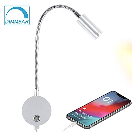 Lampe de lecture à intensité variable avec port de charge USB, DC 12 V, éclairage intérieur pour camping-car, éclairage LED flexible, conçu pour voiture, camionnette, bateau et camping-car (argent) Cover