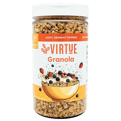 Virtue Foods Nut Free Granola – 1 lb (16 oz) Refillable Shaker Jar – Lightly Sweetened with...