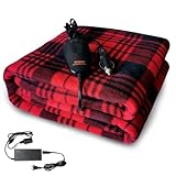 Sojoy Electric Blanket,12 Volt Heated Blanket Throw with Adapter,Car and Home Electric Travel Blanket Fast Heating Warm Blanket for Cars,Office,Travelling (40'x60',Black&Burgundy)