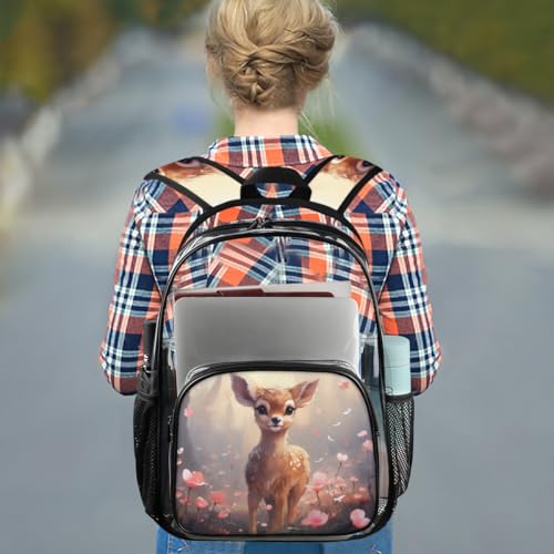 Beautiful Flowering Sika Deer Clear Backpack Stadium Approved PVC Backpacks for Adults Heavy Duty Clear Bag for Work Security Travel College3