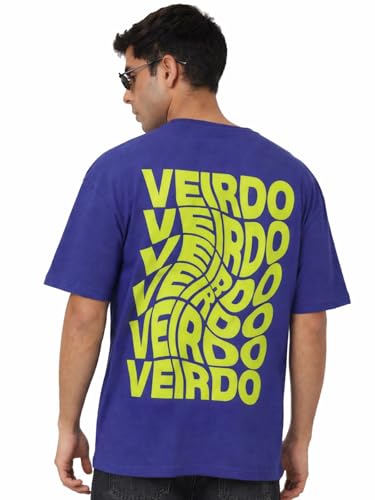 Image of Veirdo Men's Cotton Oversized Fit Oversized Baggy Fit Drop Shoulder Cool and Stylish Graphic Printed Design Half Sleeve T-Shirt (Available Sizes: S to 2XL)