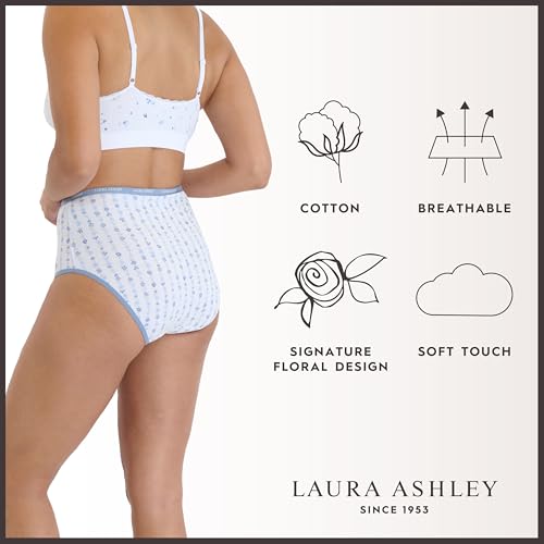 Image of Laura Ashley Women's Cotton Brief Underwear Set, High-Waisted Panties for Women, 5-Pack