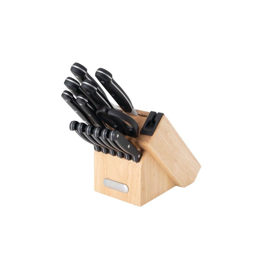 EdgeKeeper 14-Piece Forged Triple Rivet Kitchen Knife Set with Block BLACK, BUILT-IN EDGEKEEPER SHARPENER, HAND WASH