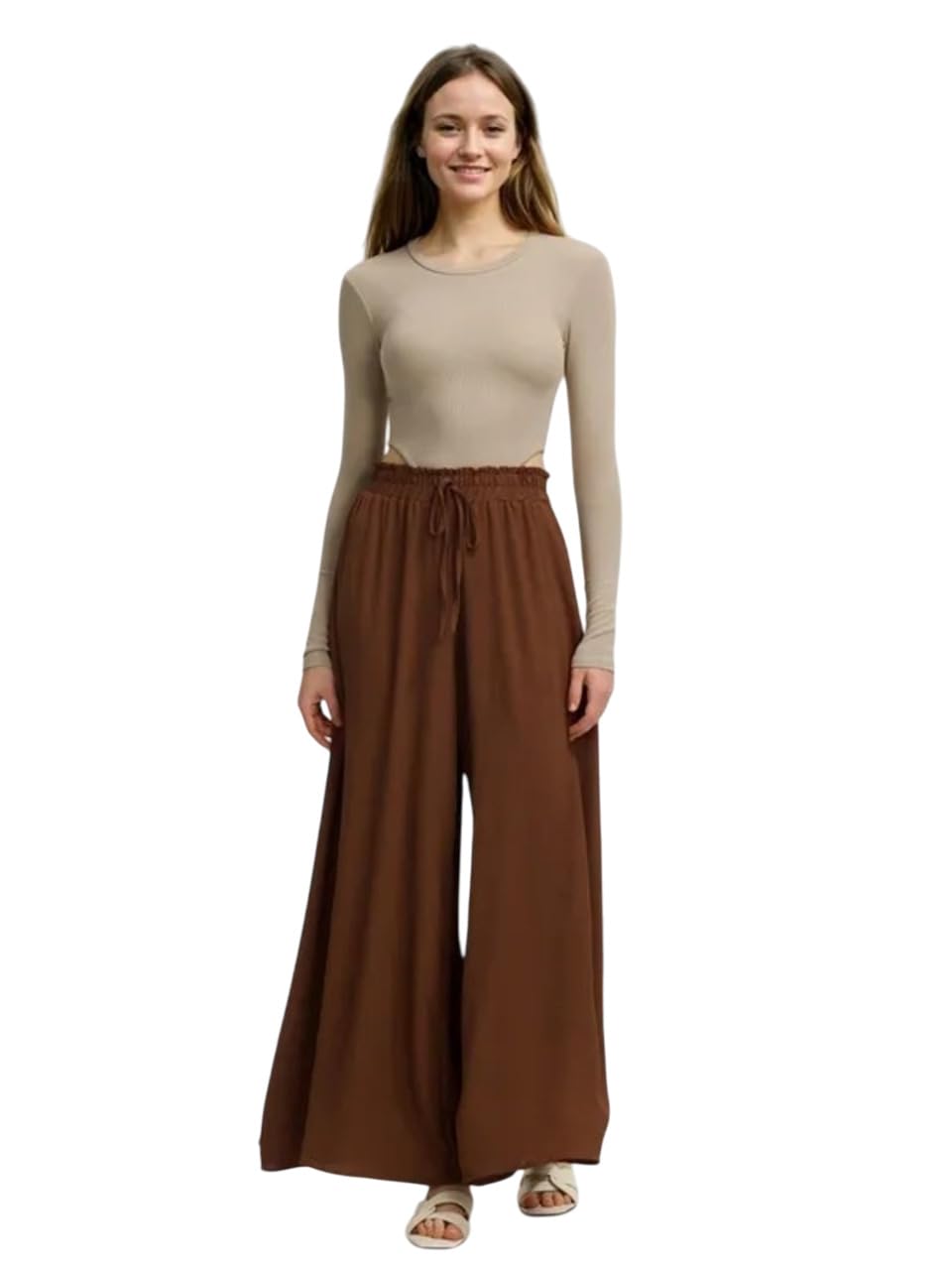 KOTTY Women's Solid Lightweight Boson Brown Pants(Brown,S)-KTTWOMENSPANT674S
