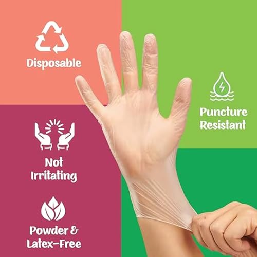 Image of adbeni Vinyl Disposable Gloves | Powder-Free & Latex-Free | Clear Premium | Food-Safe, Water-Resistant, Ambidextrous | Kitchen, Cleaning, Cooking, Salon, Travel, Home & Professional Use | 25 Pcs