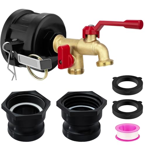 Kruuvax IBC Tote Adapter 2 Cam Lock for 275-330 Gallon IBC Tote Tank with 2packs Groove Fittings IBC Tote to Garden Hose Adapter with Brass Dual Hose Faucet (3/4 Male Inlet 3/4 Male)