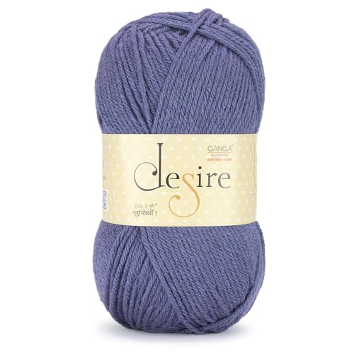 Image of Ganga Acrowools Acrylic Desire Hand Knitting and Crochet Yarn. Pack of 1 Ball - 100Gms. Shade No - (Dis29) Blue