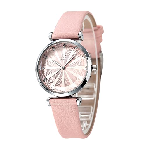 SHENGKE Minimalist Watches for Women Ultra Thin Leather Strap Fashion Creative Waterproof Watch