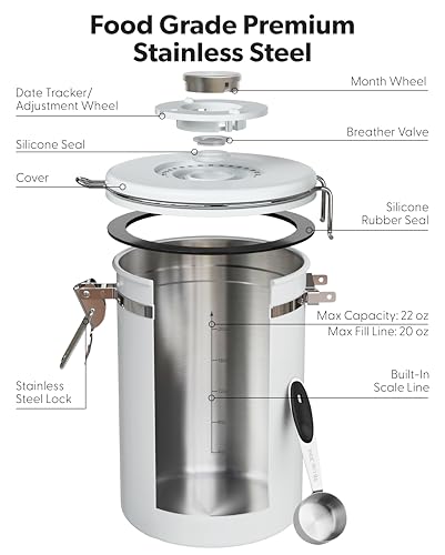 Image of Veken Coffee Canister with Window, Airtight Stainless Steel Container, 22OZ